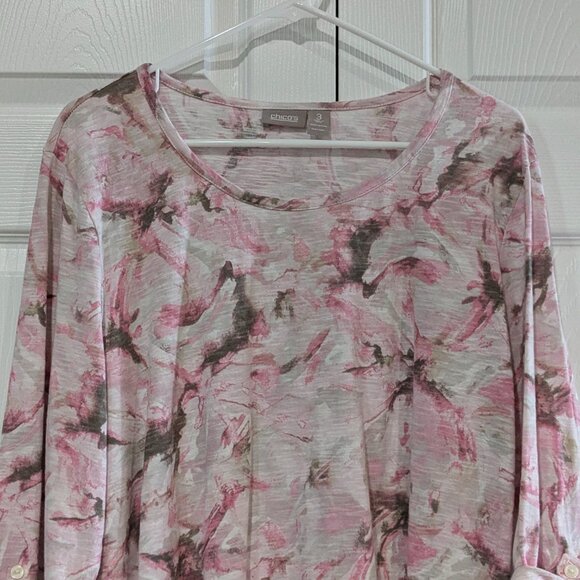 Chico's Women's Tie-Dye Scoop Neck Blouse, Pink, Size 3 (Large), 100% Cotton - Picture 3 of 10